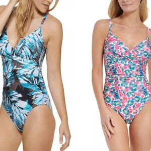 NWT Calvin Klein Womens Twist Tummy Control One Piece Swimsuit Sz 6-12 $80 FF336